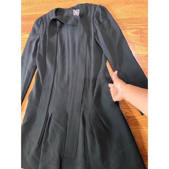 Lela Rose classy black long sleeve wool blend flounced hem tunic dress size 0 - Picture 16 of 16